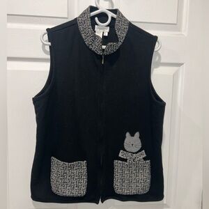 Coldwater Creek Sweater‎ Vest With Cat Details Zip Women’s Large